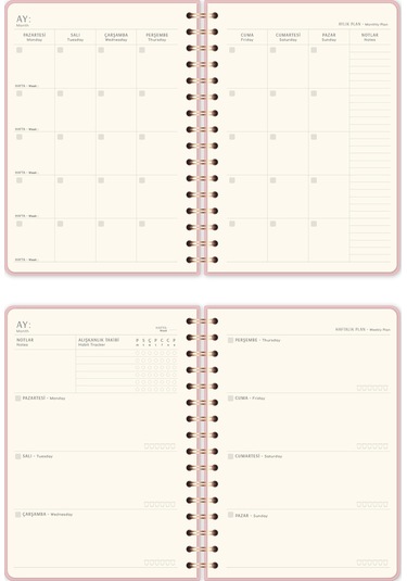 A5 Spiralli Süresiz Planlayıcı Ajanda - Pembe Pembe