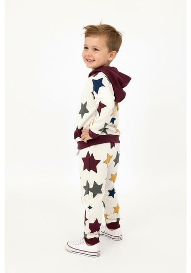 Yıldız Baskılı Kapşonlu 2 Li Takım Bordo