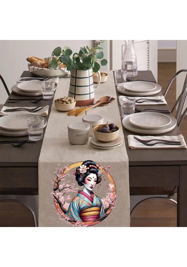 Çin Çiçekli Kadın Runner, Runer, Masa Örtüsü, Sofranıza Zarafet Katın Runner, Masa Örtüsü Krem