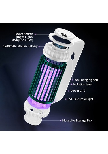 Aubyhe Gri Usb Şarjlı 1200mah Sessiz Elektrikli Mus Derleyici Işık - Duvar/masa Üstü Montajlı, Mus Öldürücü Ve Islak Işık Modu, 2022 Yeni Model