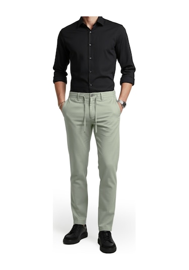 Deepsea Açık Yeşil Esnek Kumaş Slim Fit Beli Lastikli Günlük Spor Pantolon 2601070 Açık Yeşil