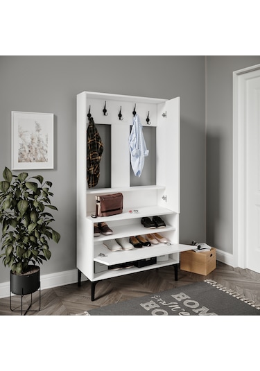 Valentino White Raflı,aynalı,kapaklı Ayakkabılık/vestiyer/portman