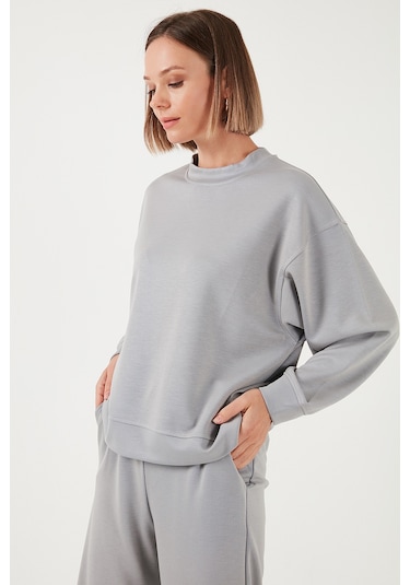 Lela Streç Bisiklet Yaka Oversize Fit Scuba Bayan Sweat 5865879 Gri