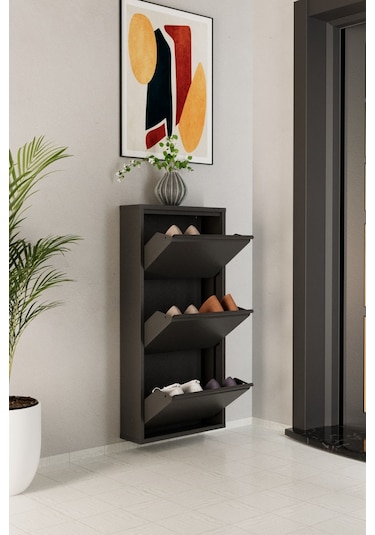 3 Kapaklı Metal Ayakkabılık Antrasit Antrasit