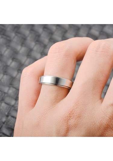 Gümüş Dönen Dinamik Titanyum Çelik Yüzük Yüzük Kadın Minimalist Yüzük Yüzük 10 Gümüş