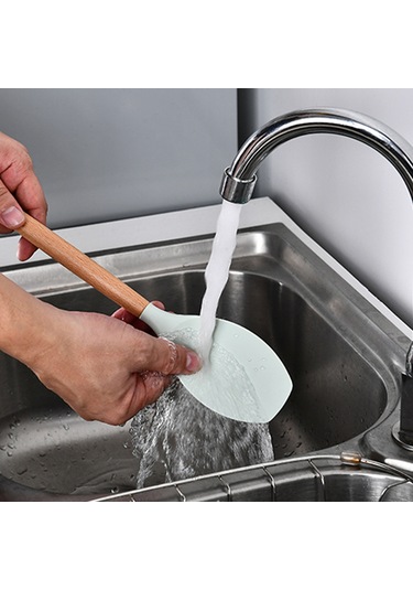 9 Parça Mutfak Aletleri Seti Silikon Mutfak Gereçleri Seti Ahşap Saplı Pişirme Seti Şef Yapışmaz Pişirme Eşyaları Mutfak Aletleri Yeşil