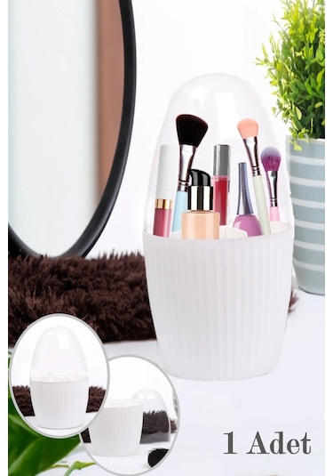 Bayev 2 Adet 7 Bölmeli Siyah + Beyaz Makyaj Fırçası Ve Kozmetik Düzenleyici Şeffaf Kapaklı Organizer