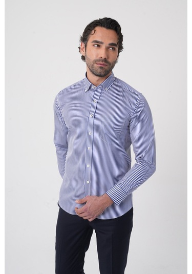 Bisse Uzun Kollu Paşa Yaka Regular Fit Erkek Lacivert Gömlek Gmczg252069 C39 Lacivert