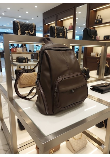 Newish Polo Donna Model Sırt Çantası-yıkama Suni Deri Koyu Kahverengi