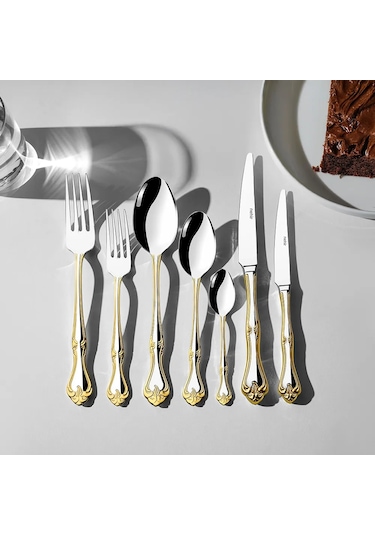 Nehir Lalezar Altın Sade 12 Kişilik 89 Parça Kutulu Çatal Kaşık Bıçak Takımı