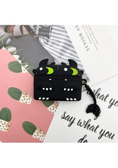 Apple Airpods Pro 3. Nesil 2025 Uyumlu Figürlü Silikon Kılıf Anahtarlıklı Kılıf Siyah - Yeşil