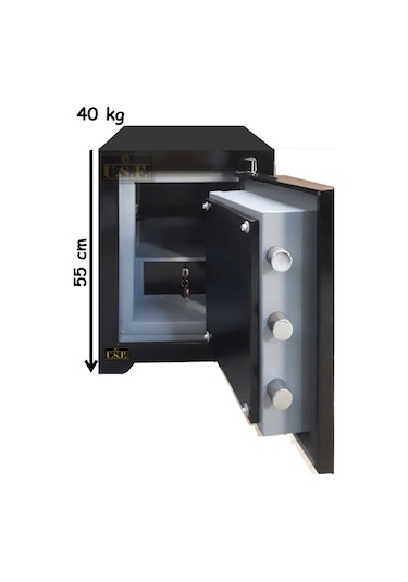 U.S.F Ev ve Ofis Tipi Çelik Çift Anahtarlı Para Kasası 55 CM 40 KG - Siyah