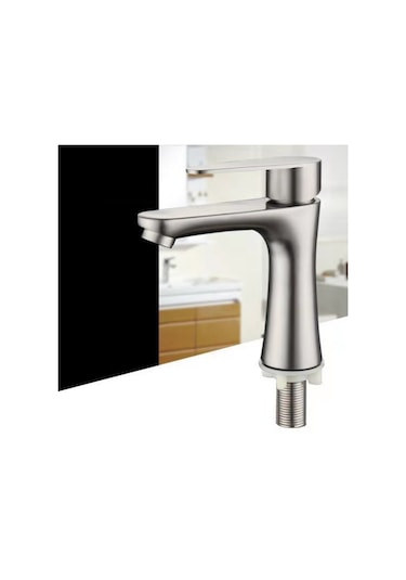 Xurunkeji Havza Lavabo Banyo Musluğu Tezgah Üstü Tek Soğuk Su Havza Musluğu Tuvalet Musluğu Paslanmaz Çelik Küçük Bel GÜMÜŞ