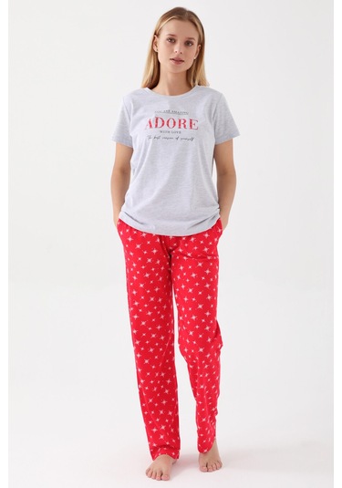 Kadın Kısa Kol Pijama Takım-gri Melanj Gri Melanj