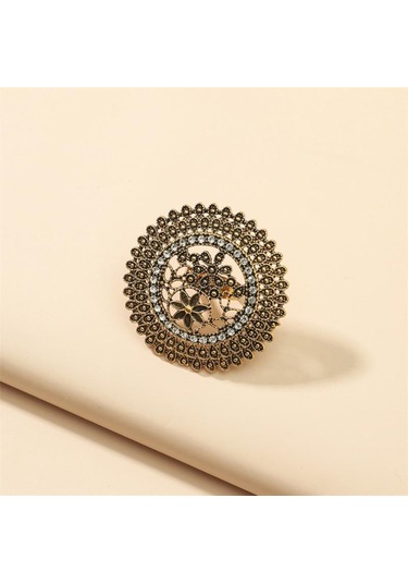 Altın Büyük Altın Rengi Kadın Midi Yüzük İşlemeli Çiçek Desenli Retro Parti Altın