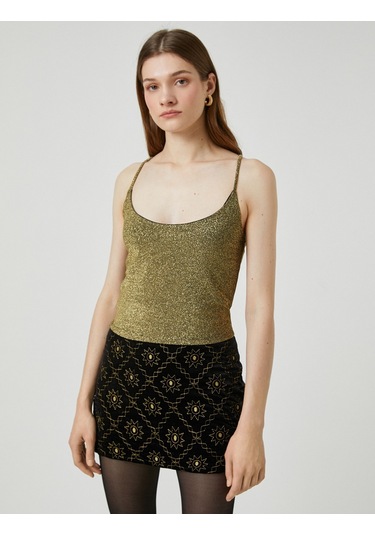 Koton Simli Atlet U Yaka Çapraz Askılı Altın 3wak30005pk 3WAK30005PK199