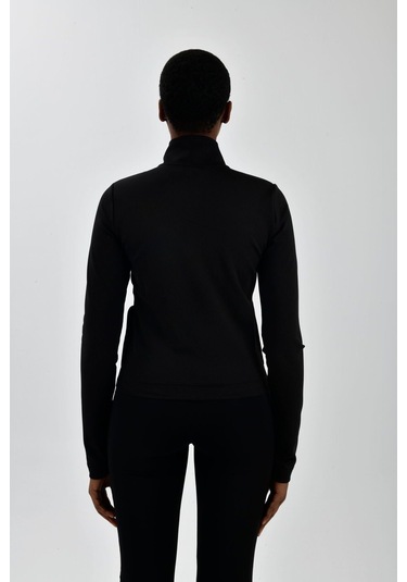 Kadın Sol Göğsü Logo Detaylı Fermuarlı Sweatshirt Siyah