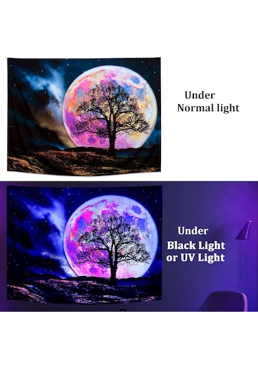 Blacklight Ay Goblen Uv Reaktif Galaxy Uzay Goblen Trippy Dağ Ağacı Goblen Yıldızlı Gece Gökyüzü Goblen Duvar Asılı