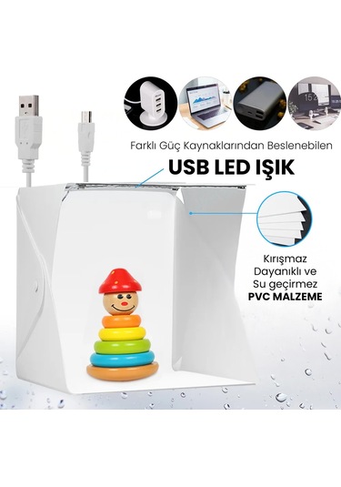 Upway Led Işıklı Katlanır Beyaz Siyah Fonlu Mini Stüdyo Fotoğraf Çekim Çadırı Beyaz