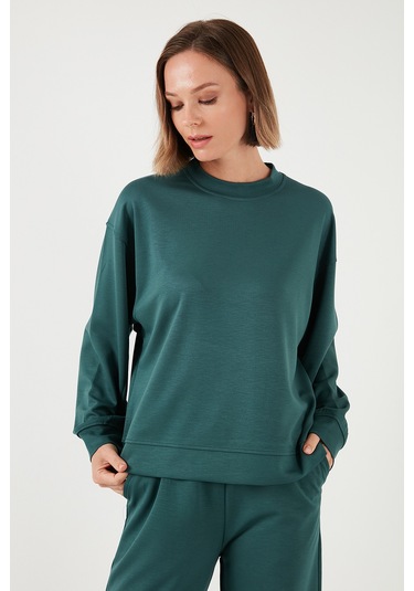 Lela Streç Bisiklet Yaka Oversize Fit Scuba Bayan Sweat 5865879 Nefti