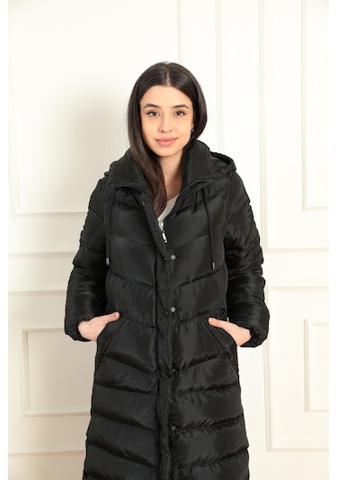 Modaplaza Kadın Çıtçıtlı Uzun Şişme Kaban 1781- K23mflx1781mntsiyah K23MFLX1781MNTSİYAH Siyah