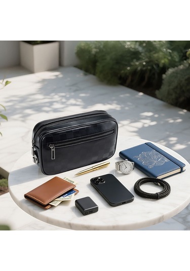 Wiwu Phantom Serisi Numerik Kilitli Yandan Fermuarlı Taşınabilir Mobil Aksesuar Çantası Siyah Siyah