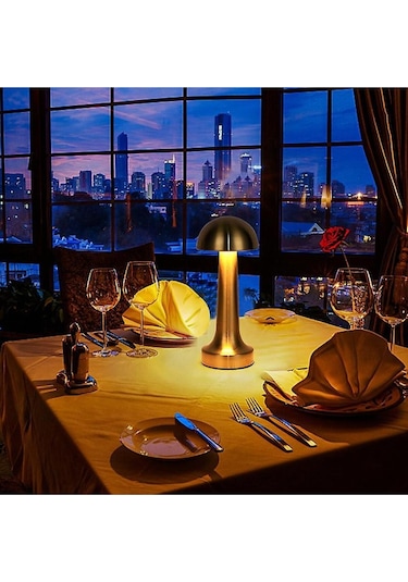 Şarjlı Masa Lambası Dimmerli Dekoratif Abajur Cata Lizbon Gold Dokunmatik Sunum Lambası 3 Renk Modu