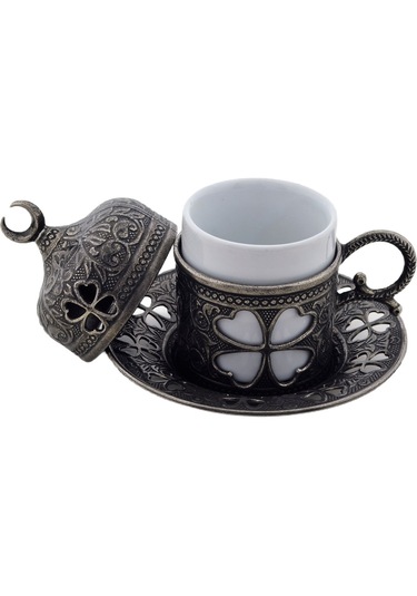 Sena Yonca Desenli Porselenli 4 Parça Kalay Renk Fincan