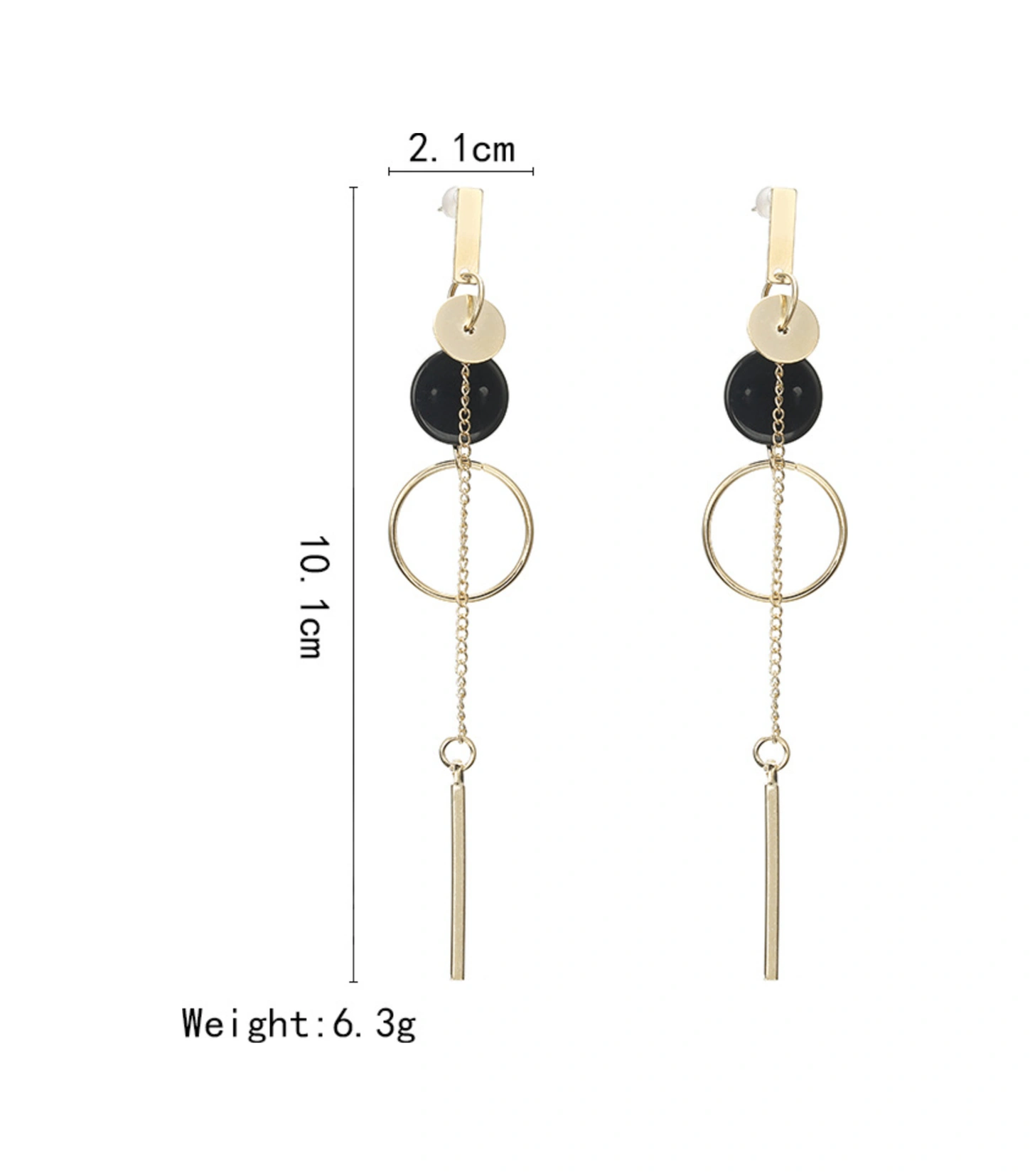 Lemestar Altın Renkli Geometrik Desen Asimetrik Uzun Çubuk Külaklıklar - Alyuminyum Çelik Malzeme Gold