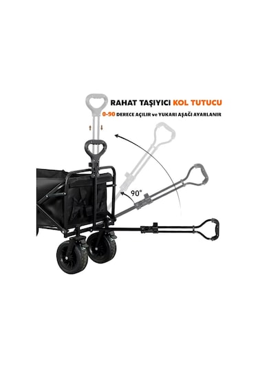 Katlanır El Arabası Wagon Araba Kamp Arabası 100 Kg Taşıma Kapasiteli Outdoor Plaj Kamp Arabası Siyah