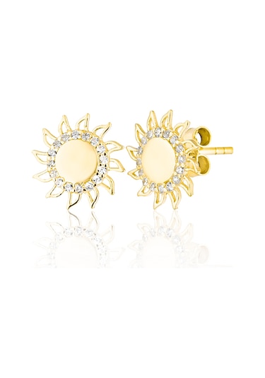 Zanaatsilver 925 Ayar Gümüş, 14k Altın Kaplama Güneş Modeli Küpe