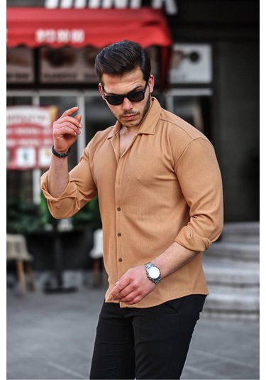 Tex Republic Erkek Fitilli Ottoman Gömlek Hardal