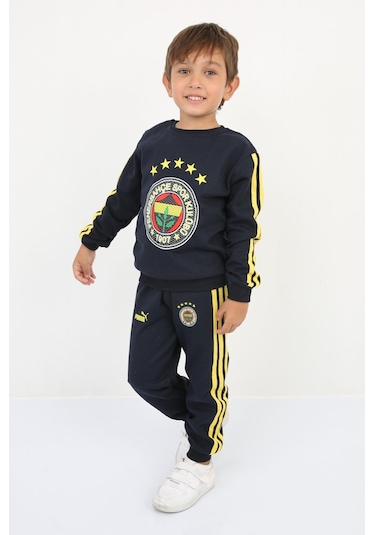 Erkek Çocuk Fenerbahçe Bisiklet Yaka Taraftar Eşofman Takım Lacivert - Siyah