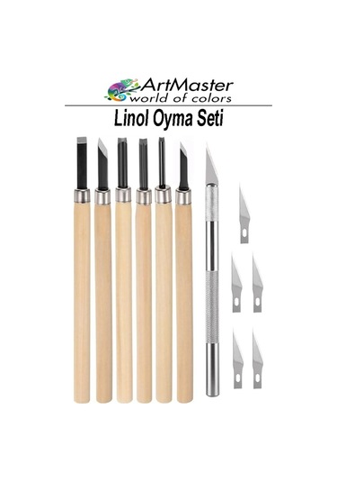 Linol Oyma Seti Ahşap Saplı 6 Parça 1 Paket Kretuar Bıçağı Oyma Kesme Bıçak Seti Linol 6 Bıçaklı Linolyum Baskı Seti