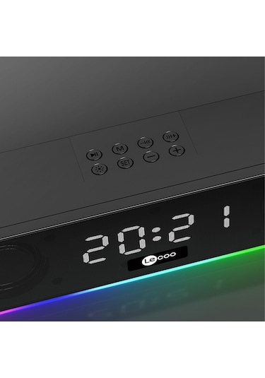 Lecoo DS103 Kablosuz Bluetooth 10W RGB Saat/Alarm Stereo Soundbar Hoparlör Siyah