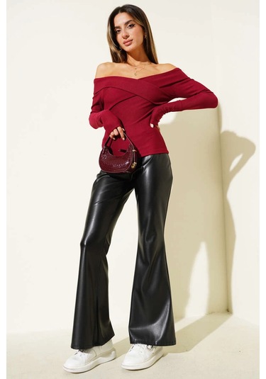 Madonna Çapraz Yaka Bluz Bordo T4331 Bordo