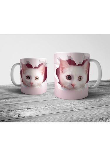 Kedi Cat Optik İllüzyonlu Kupa Bardak Model 8 Çok Renkli