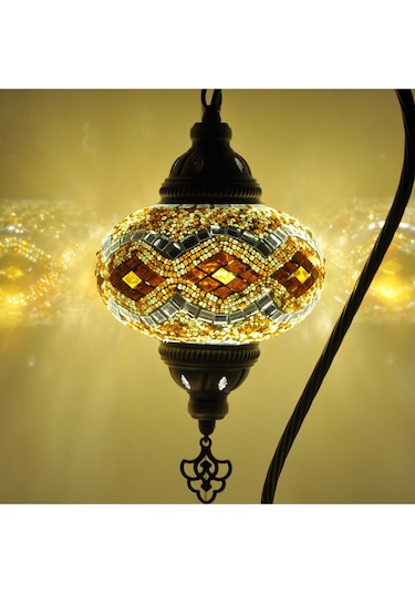 Mozaik Lamba Deve Boynu Otantik Bohem Abajur Başucu Lamba Amber