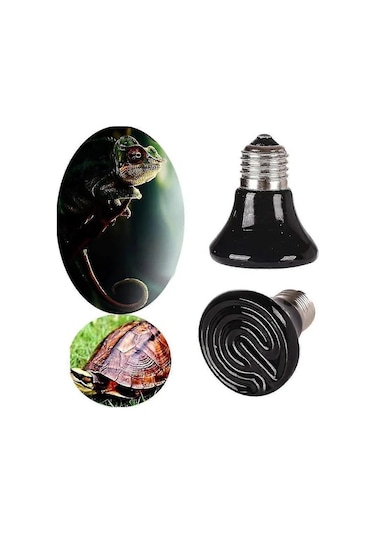 Ha 25 Watt Mini Sürüngen Isıtma Lambası 2'li Paket Kırmızı Seramik Isıtıcı Işıksız Siyah