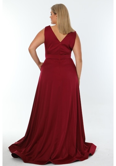 Ladies First Büyük Beden 3434 Bordo Uzun Abiye Elbise