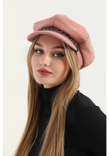 Kadın Gül Zincirli Kaşe Ressam Şapka Gül