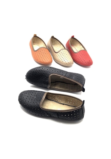 Hakiki Deri Hava Alabilir Delikli Siyah Renk Hac Umre Tavaf Patiği Ve Ev Ayakkabısı Siyah