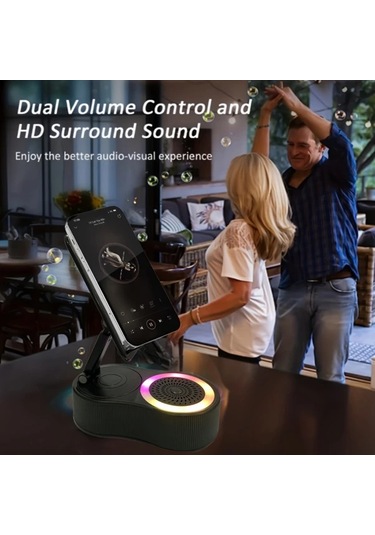 Fochsia Kablosuz Hoparlör Ve Power Banklı Katlanır Siyah Telefon Tutucu Siyah