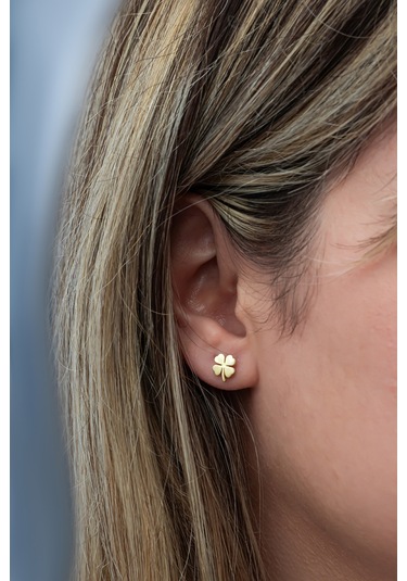 Nereze 925 Ayar Gümüş Minimal Gold Kaplama Yonca Küpe