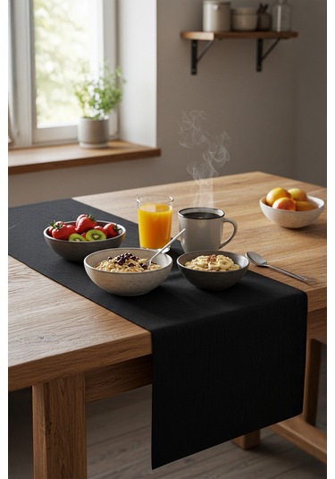 Yunusoğlu Home Siyah Şık Masa Runnerı 50x150 Cm Modern Ve Zarif Masa Örtüsü Runner Siyah