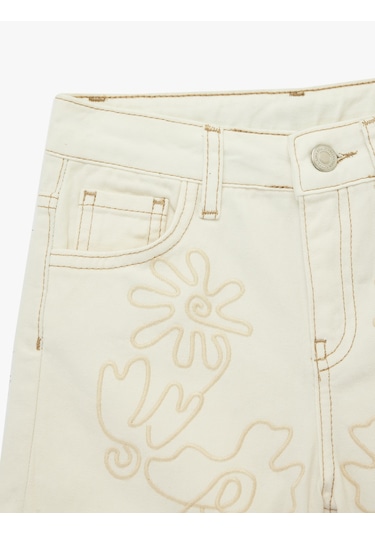 Koton Pamuklu Cepli Desenli Desenli Kısa Denim Şort Bej 6skg40108ad Ekru