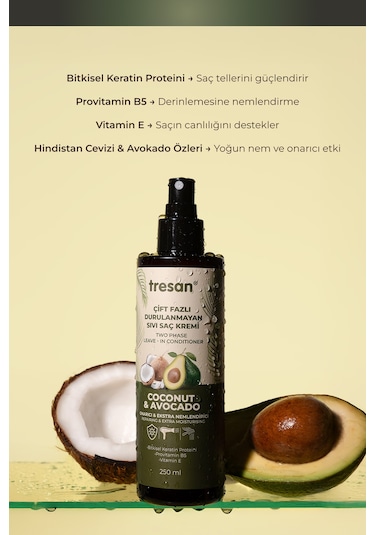 Tresan Coconut Avokado Durulanmayan Saç Kremi 250 Ml 2 Adet