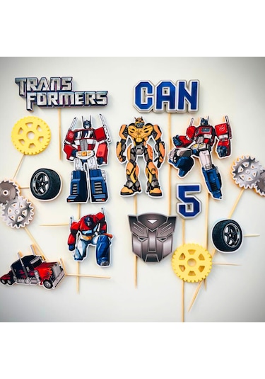 Transformers Temalı Erkek Çocuk Doğum Günü İsme Özel 3d Pasta Parti Süsü Seti Cake Topper Çocuk