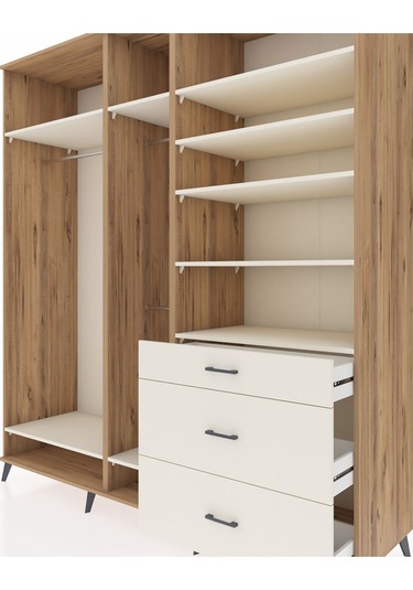 Kronos Dolap 9 Raflı 3 Çekmeceli 3 Askılı 220x59x243 Çam-aytaşı/aytaşı Aytası/aytası