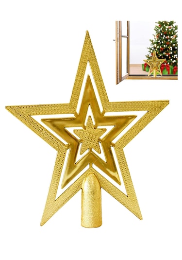 14 Cm Yılbaşı Çam Ağaçı Altın Tepe Yıldızı Yeni Yıl Metalik Tepe